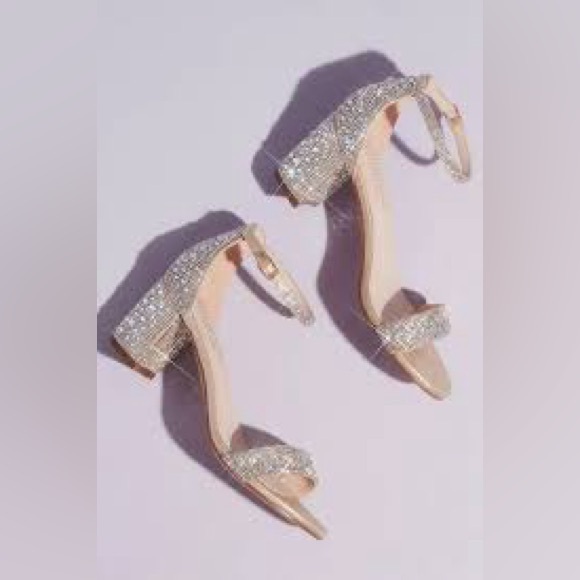 David's Bridal Shoes - David’s bridal Allover Crystal Glitter Block Heel Sandals 7.5